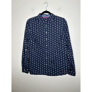 Talbots Shirt Womens Blue White Anchor Long Sleeve Peasant Button Down Size 12
